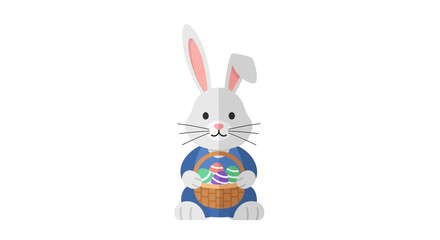 Obraz premium Cute Cartoon Easter Bunny Holding a Basket Filled with Decorated Colorful Eggs. EPS Editable. Vector Illustrations.