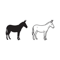 Fototapeta premium Black and white donkey illustrations isolated on white background