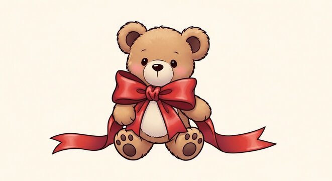Cartoon teddy bear with ribbon