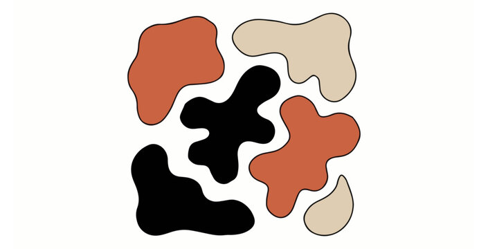 Abstract camouflage pattern in warm earthy tones of black, rust orange, and tan, forming an organic, irregular blotch design on a white background