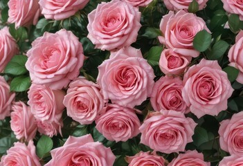 Fototapeta premium Pink Rose Bouquet with Soft Petals and Green Leaves , watercolor flowers, garden flowers