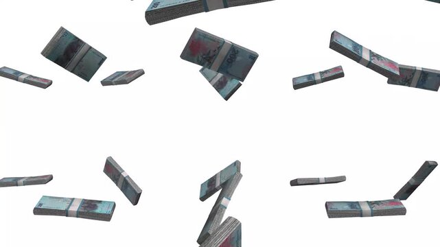 Sao Tome and Principe Money, New Dobra Banknotes Falling, STN Currency Stacks, White Background, 4K