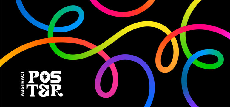 Abstract Color Lines Pattern with Curve Gradient and Wave Shapes. Vector Background with 3D Dynamic Lines. Modern Graphic Design with Fun Rainbow Ribbons Pattern.