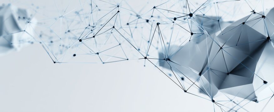 abstract background with a low-polygon network and connection lines in light blue color, a digital technology concept of big data or an internet website design template, banner, backdrop Generative AI