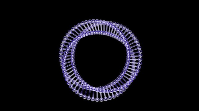 Rotating purple molecular ring structure on black background