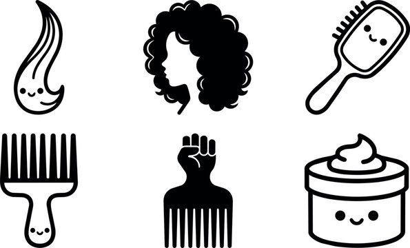 Hair curl cream afro pick and brush icons