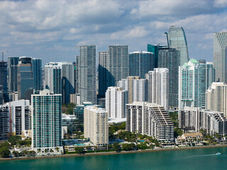 Obraz premium Miami city, Florida, United States. Beautiful coastline scene of Miami, Florida. Miami skyline. Travel in Miami with Brickell skyline.