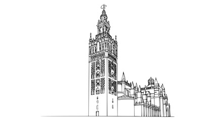 Obraz premium Seville Cathedral and Giralda tower in Spain. vector illustration of church. 