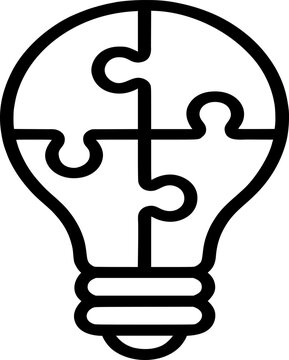 Light bulb puzzle piece icon symbol for creative thinking idea generation intelligence problem solving collaboration innovation brain development mental power.