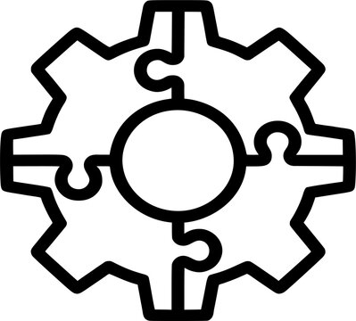 Gear puzzle piece icon for teamwork business strategy collaboration innovation mechanical engine part connection solution concept integration engineering machinery.