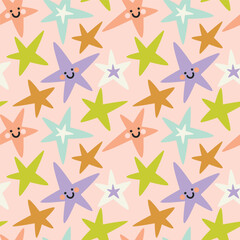 Obraz premium A seamless pattern with cute hand-drawn stars. A cartoon background for children's textile design.