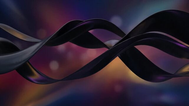 Dark flowing abstract shapes move across a gradient-rich background with soft lighting and subtle reflections, layered depth and smooth curves creating a refined and modern composition, cinematic