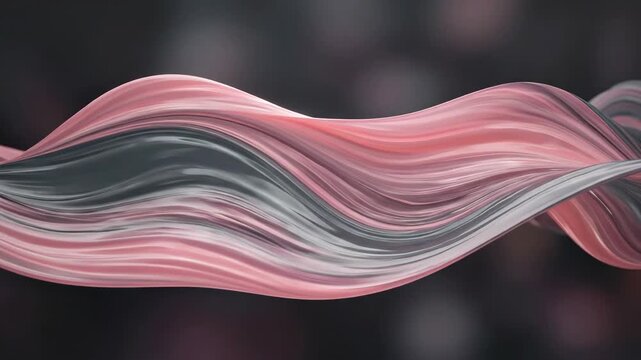 Dark gray and pink flowing lines form a smooth abstract waveform composition, layered gradients creating soft depth and elegant movement, subtle reflections and diffused lighting enhancing the fluid