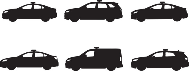 Black police car silhouettes bundle sedan SUV interceptor patrol vehicle set clean vector isolated © Luu