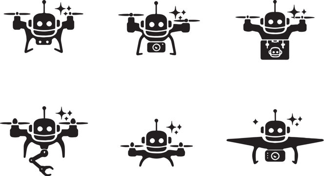 AI drone devices icons black silhouette set quadcopter delivery surveillance vector isolated.eps