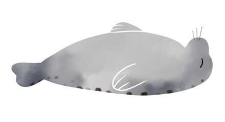 仰向けで寝るアザラシの水彩風イラスト 可愛い海獣の癒やし系手描き素材 © satou  koma