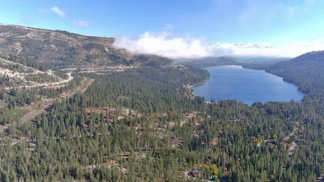 Aerial view of Donner Pass and Donner Lake.