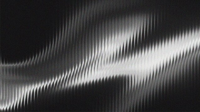 Ribbed glass background with abstract waves and glossy gradient textures in black and white, perfect for modern design, digital surfaces, decorative patterns, or minimal architectural theme