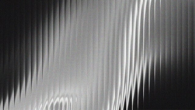 Ribbed glass background with abstract waves and glossy gradient textures in black and white, perfect for modern design, digital surfaces, decorative patterns, or minimal architectural theme