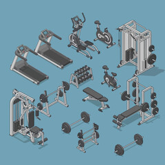 Collection of various gym equipment and machines. © Agus