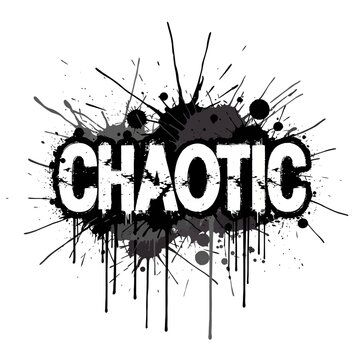 Chaotic text with paint splatters and drips