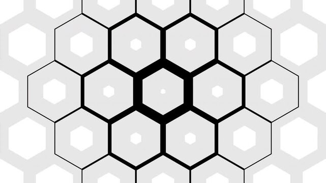 Futuristic Hexagon Grid Transition Animation Black and White Background. 4K