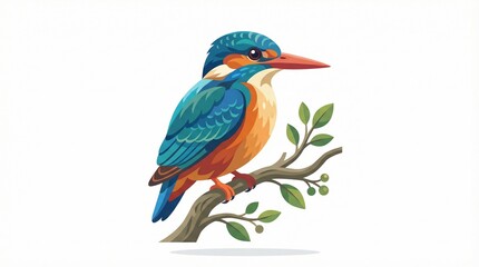 Obraz premium Kingfisher Bird Vector Illustration with Vibrant Colorful Feathers in Clean Modern Wildlife Style