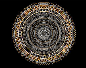 Golden Mandala Border on Black Background, Luxury Decorative Ornament © andri maksum