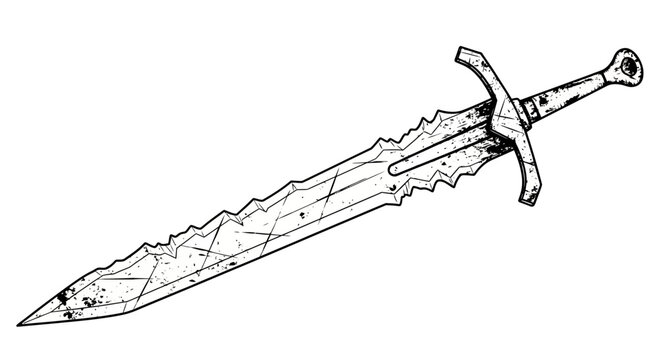 Fantasy Sword with Jagged Blade and Ornate Hilt