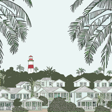 Line Drawing of Charming Bahamian Style Houses