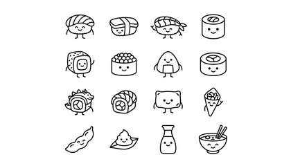 A variety of sushi and Japanese food icons. © Lakon