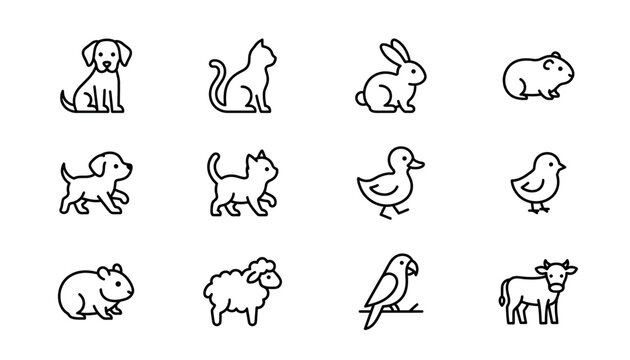 Collection of cute animal line icons.