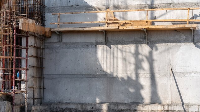 reinforcement. A reinforced concrete foundation structure at a construction site. real-estate listings, architecture portfolios, designed for interior renovation comparisons for interiors.