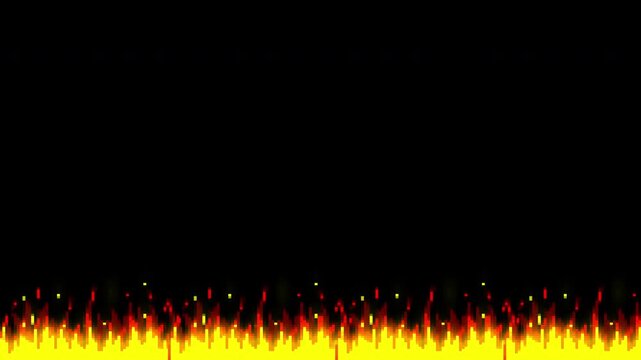Seamless Looping Pixel Fire Flames Border with Sparks on Black Background