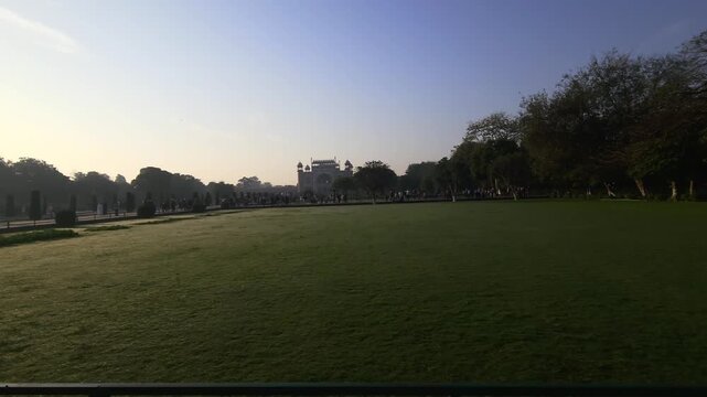 Historic Monument with Green Lawn and Landscaped Garden, Scenic Heritage Park at Sunrise, Tourism, Architecture, Outdoor Landscape