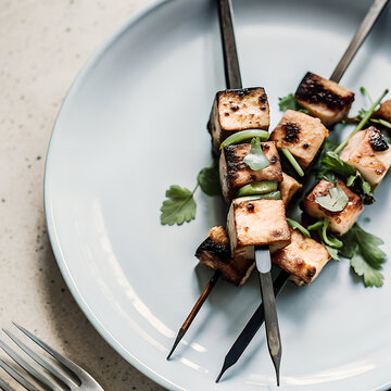 Grilled Tofu Skewers Barbecue Street Food Delicious Vegan Snack