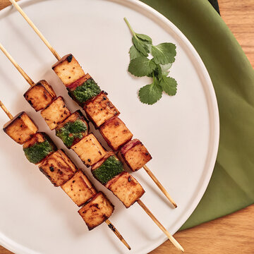 Grilled Tofu Skewers Barbecue Street Food Delicious Vegan Snack