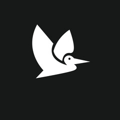 Naklejka premium Minimalist White Bird Flying Logo Design on Black Background