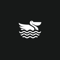 Obraz premium Minimalist White Pelican Bird Swimming on Water Logo Design Icon Vector Illustration