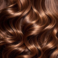 Naklejka premium Close-up of shiny smooth brown hair waves with natural light reflection
