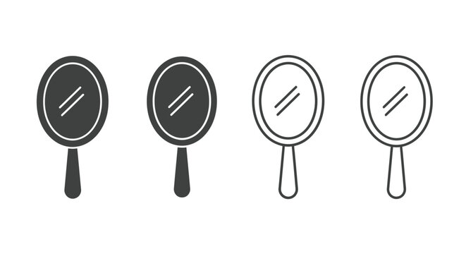 Collection of simple hand mirror icons in solid and outline styles