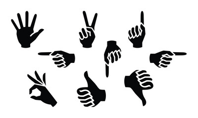 Obraz premium Silhouette Hand Gesture Sticker Icons Set Solid Black Vector