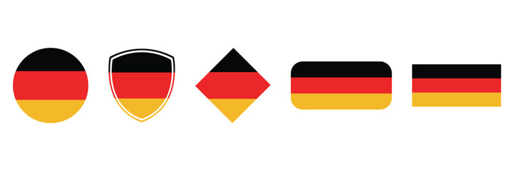 Obraz premium Germany Flag Icon Set – German Tricolor Symbols in Circle Shield Rounded and Geometric Shapes