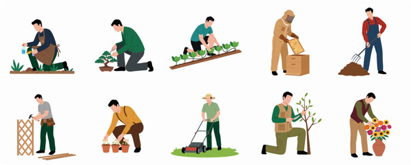 Fototapeta premium Flat Illustration Various Gardener at Work Simple Detailed Isolated Set