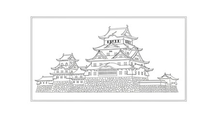 Obraz premium Traditional Japanese Castle Sketch - Architectural Drawing