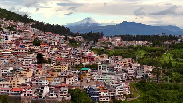 Aerial drone View of Cotopaxi Volcano from Quito Ecuador, Cinematic Drone Landscape of Andes Mountains