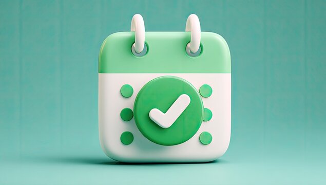 3D minimalist calendar icon with a checkmark, indicating completion or confirmation