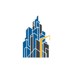 Fototapeta premium Modern Cityscape Construction Site with Crane Icon.
