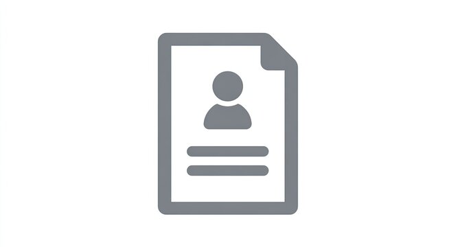 Simple grey icon of a document with a person outline and lines of text