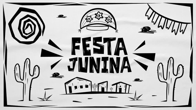 Letreiro Festa Junina com chap&eacute;u de couro. Anima&ccedil;&atilde;o com elementos da cultura nordestina em estilo cordel